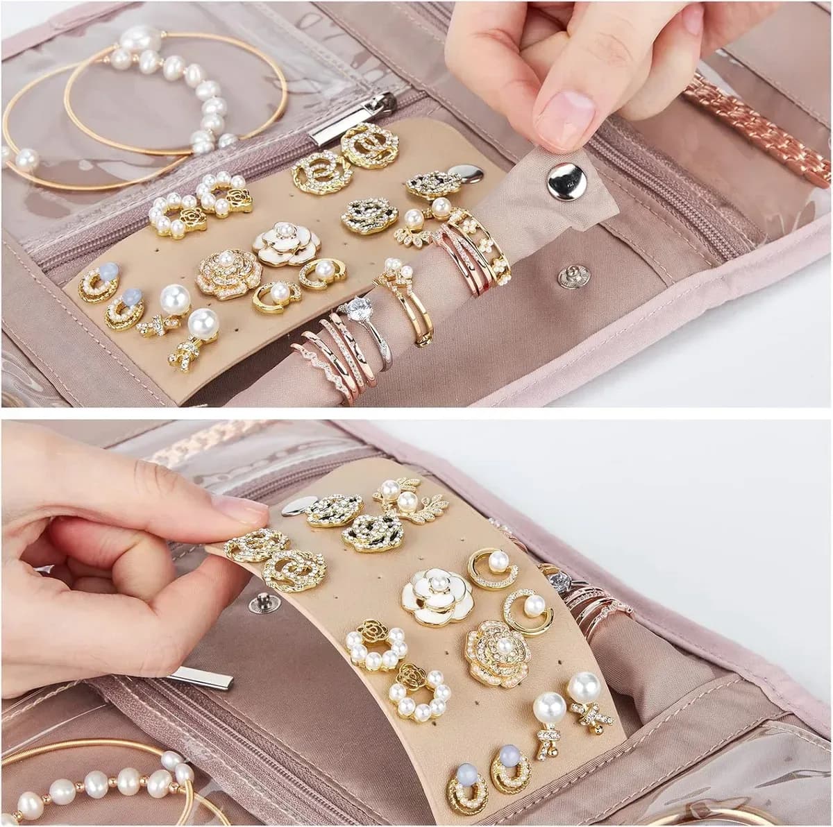 earring panels inside the jewelry roll organizer