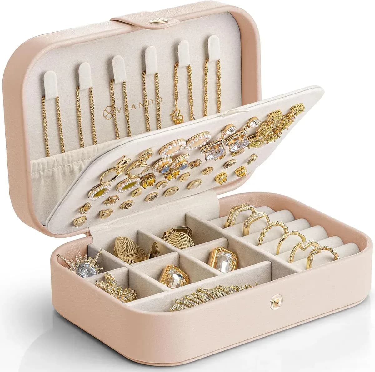 travel jewelry case in nude pink