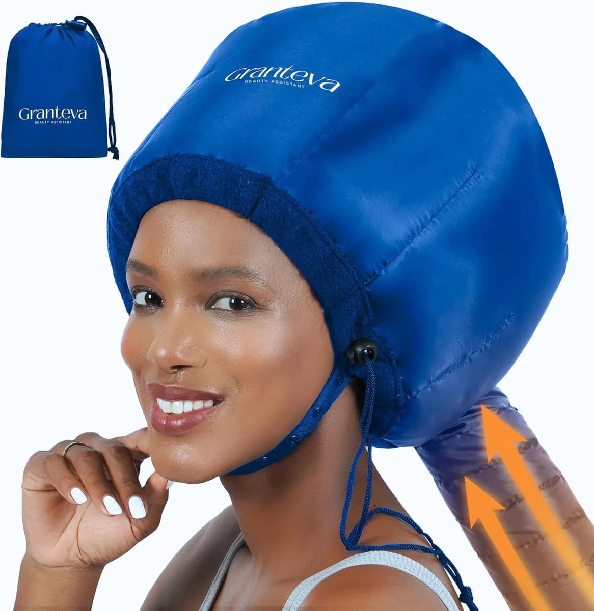 hooded hair dryer attachment satin bonnet in blue