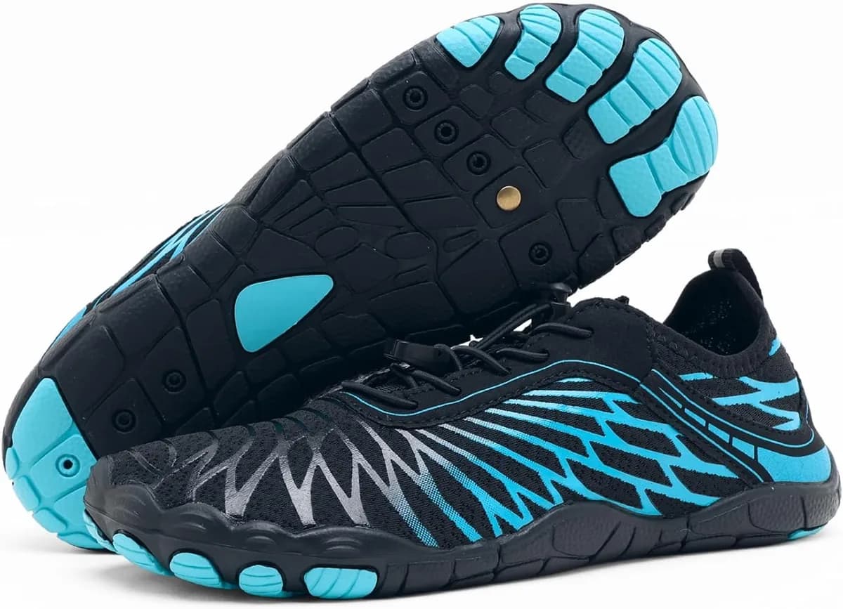 black and blue barefoot shoes with wide toe box