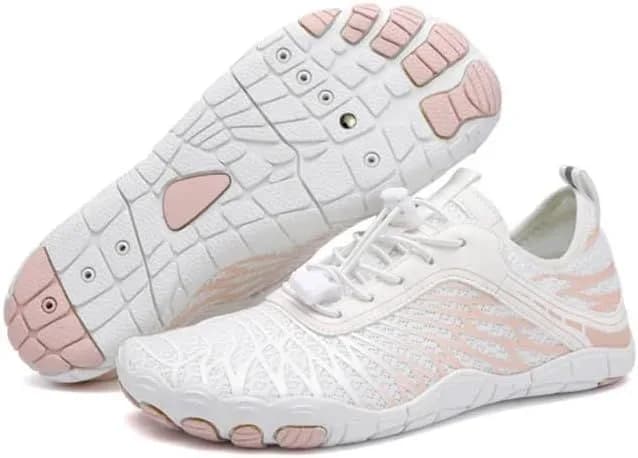 white barefoot shoes with wide toe box and flexible sole