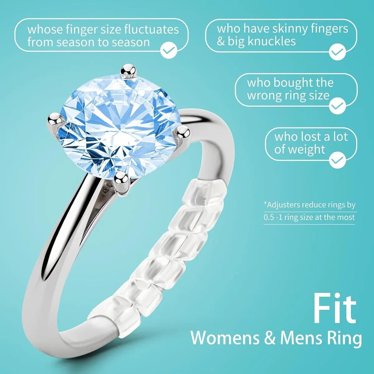 ring size adjuster on an engagement ring for fingers that change size