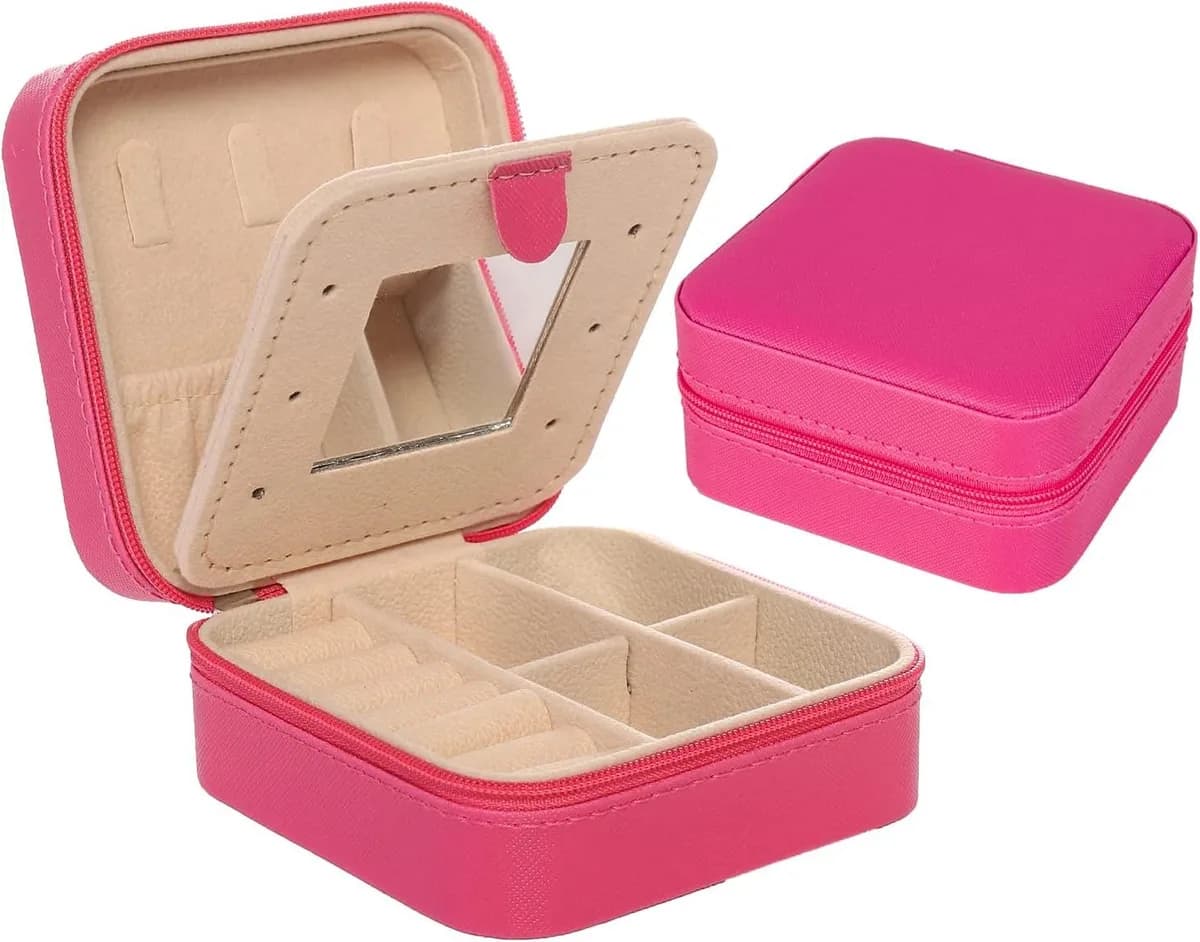 mini travel jewelry box with mirror in rose