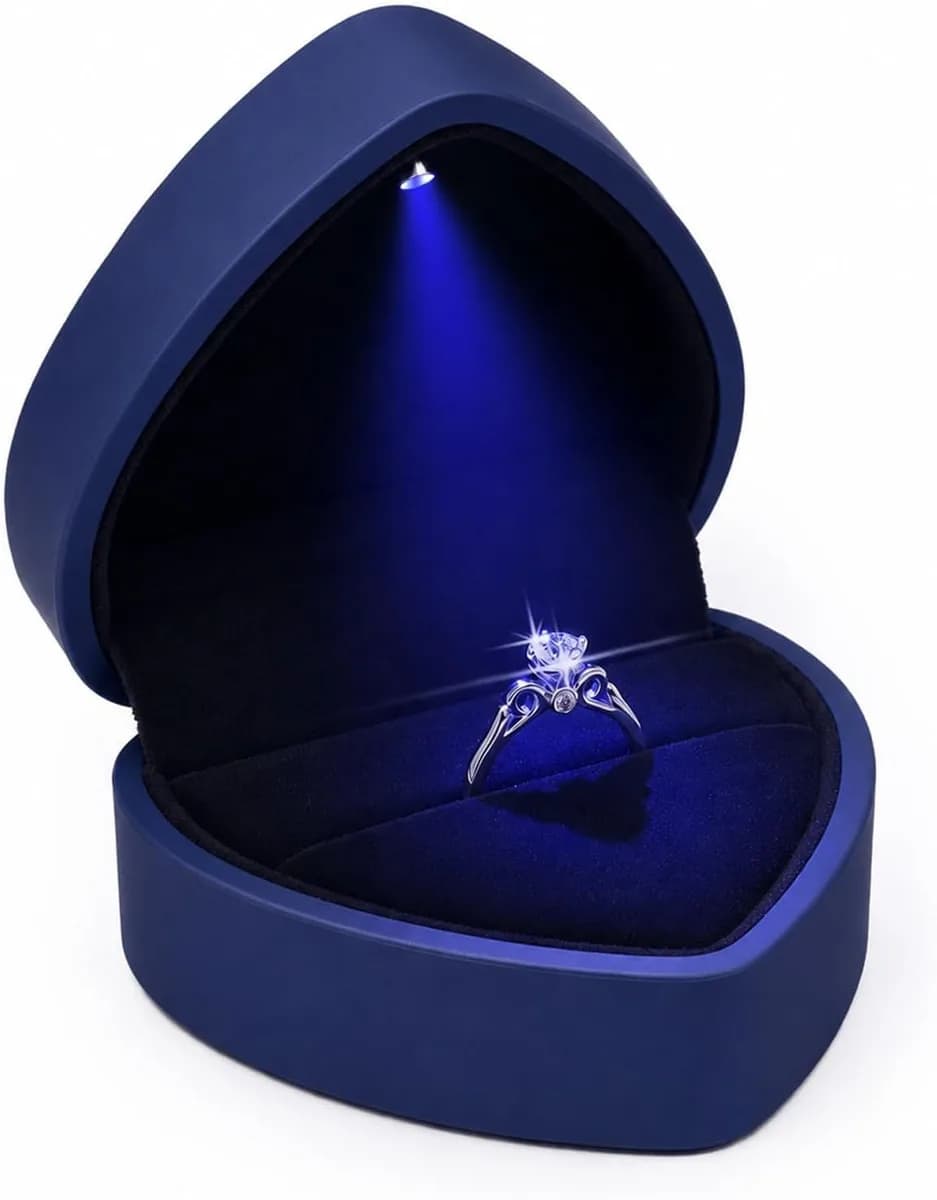 blue heart shaped LED ring box