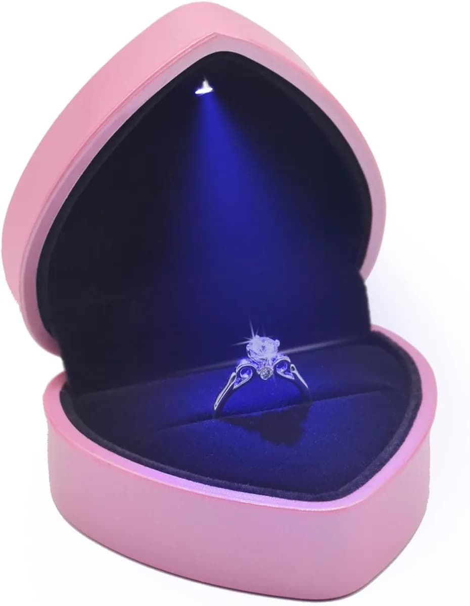 pink heart shaped LED ring box