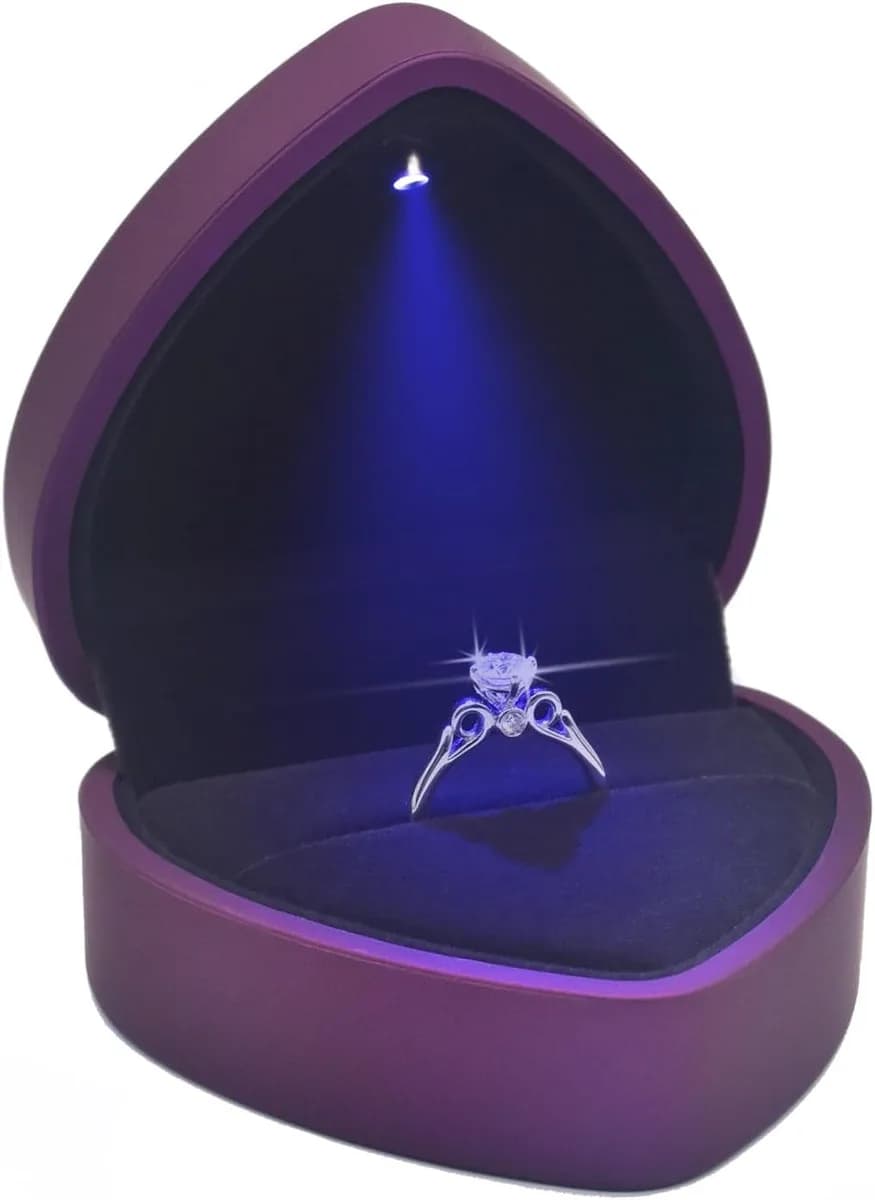 purple heart shaped LED ring box