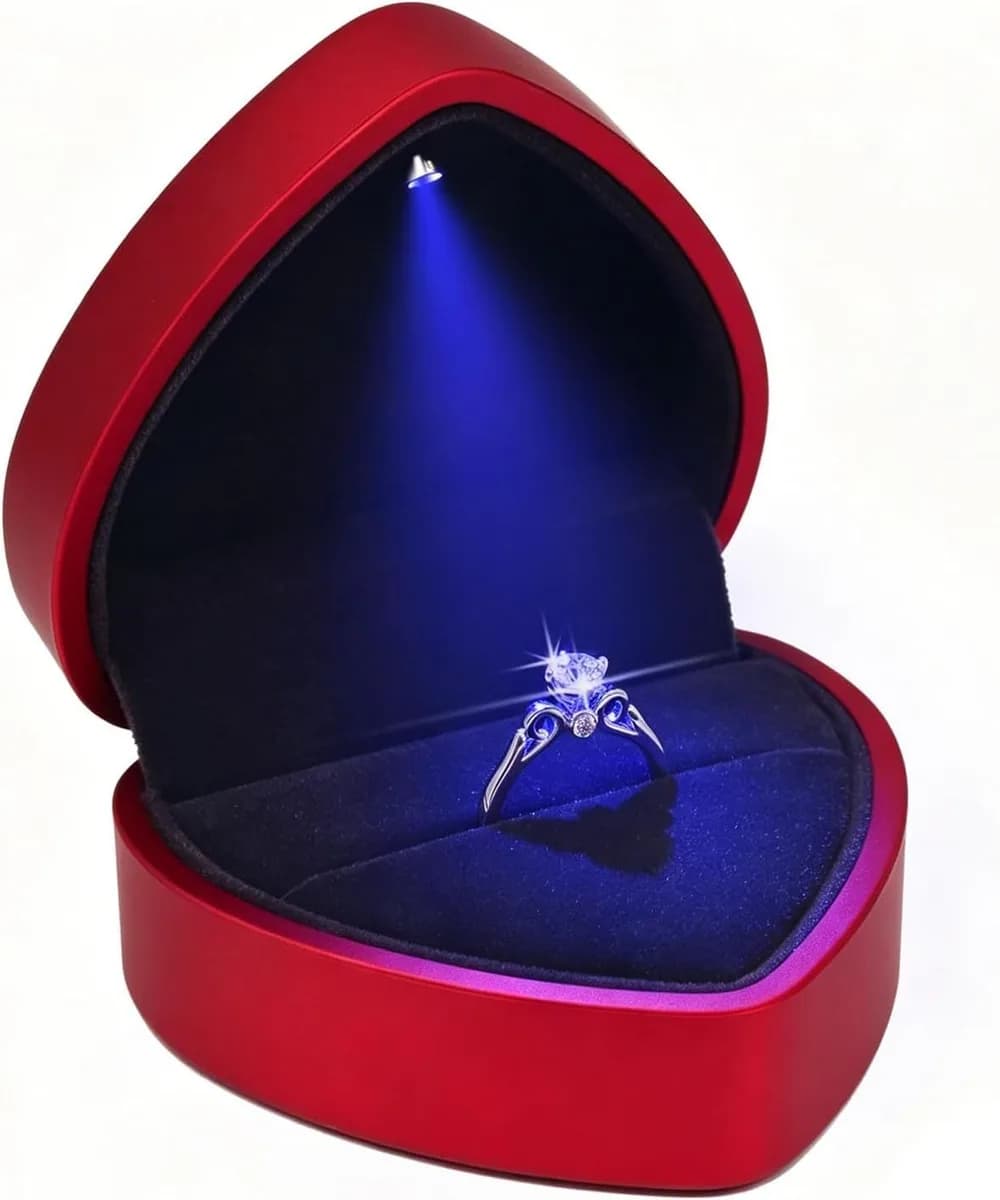 red heart shaped LED ring box
