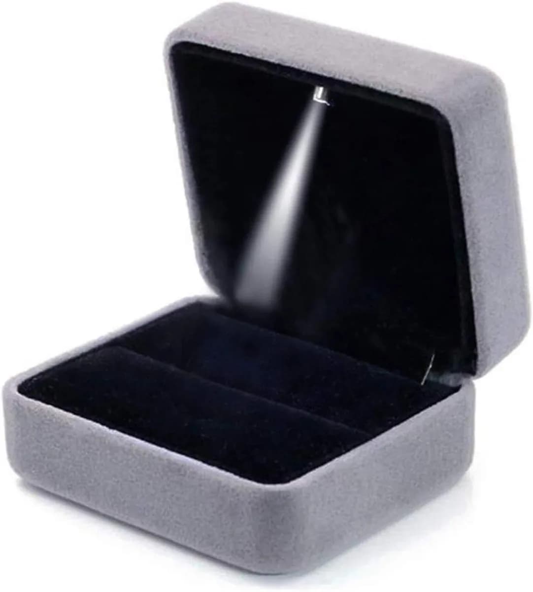 grey velvet LED ring box