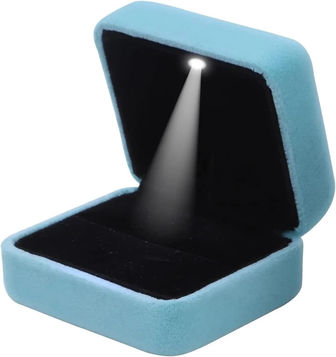 teal blue velvet LED ring box