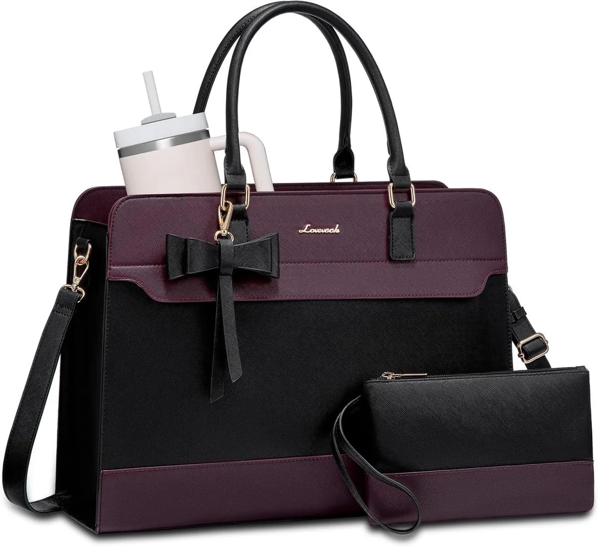 black and purple laptop tote bag for women