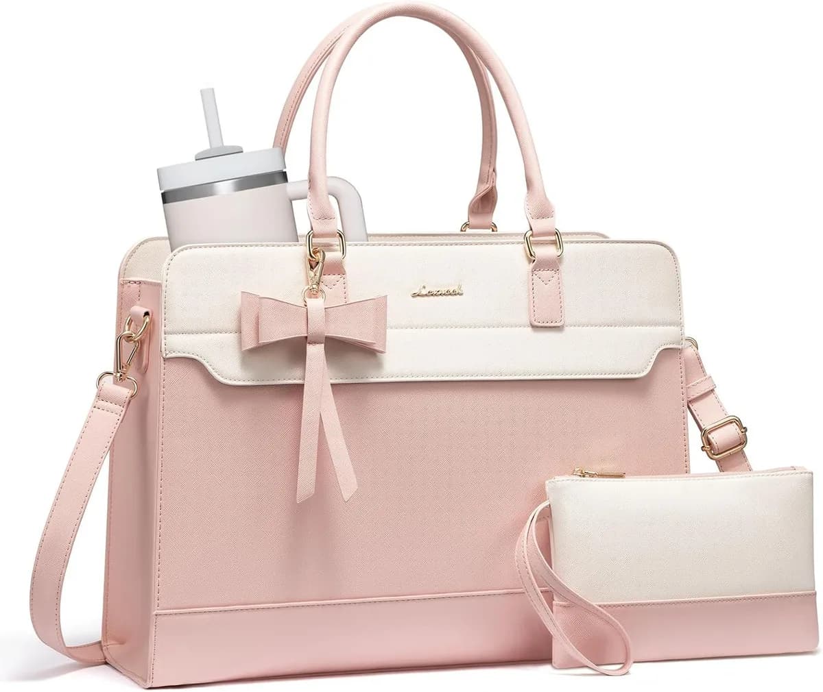 off-white and pink laptop tote bag for women