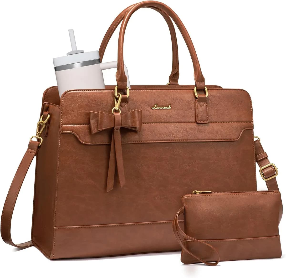 retro brown laptop tote bag for women