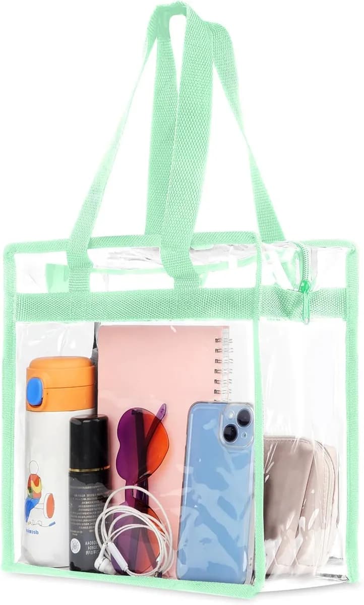clear stadium tote bag with aqua trim