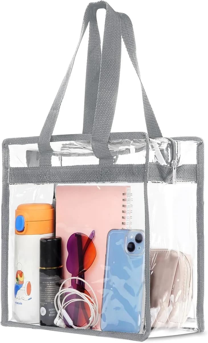 clear stadium tote bag with gray trim