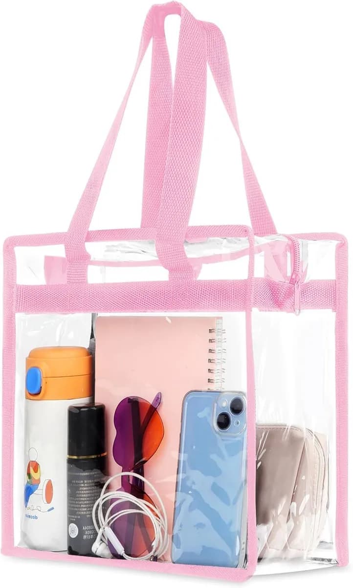 clear stadium tote bag with pink trim