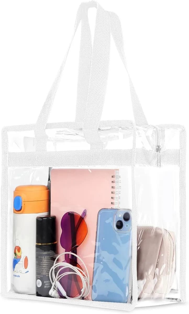 clear stadium tote bag with white trim