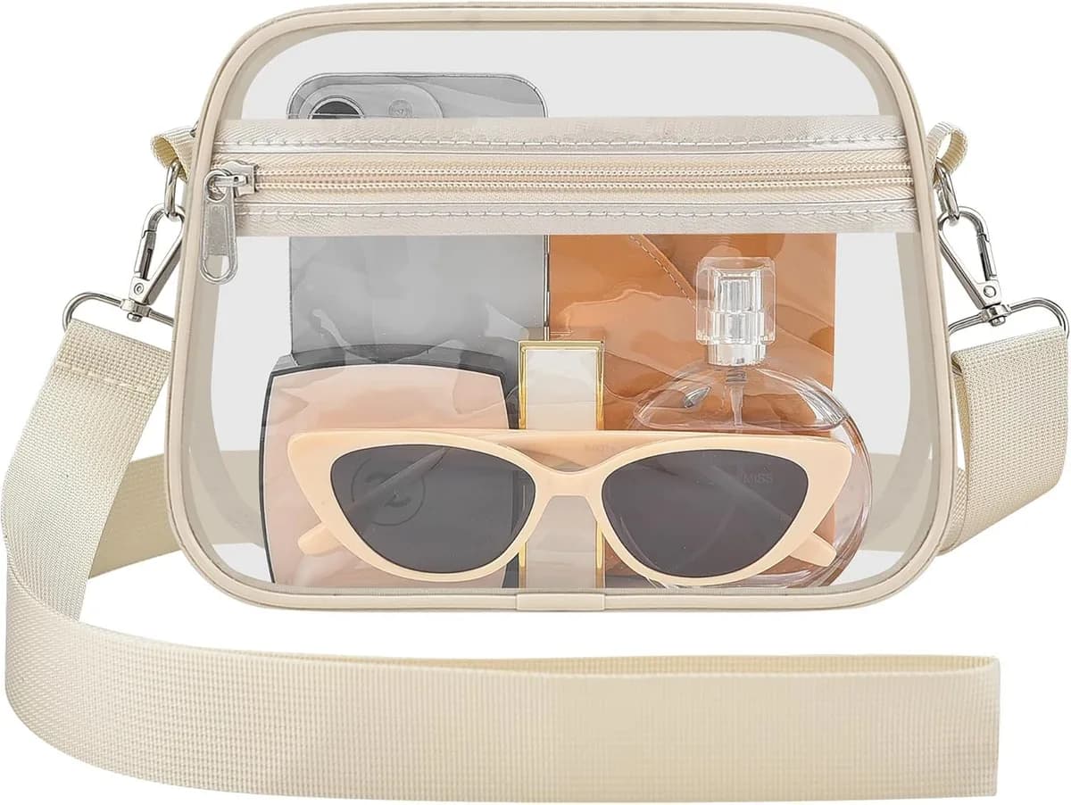clear crossbody bag with cream trim