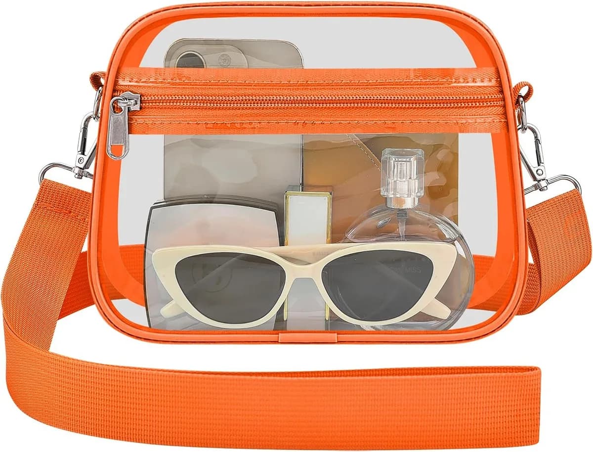 clear crossbody bag with orange trim