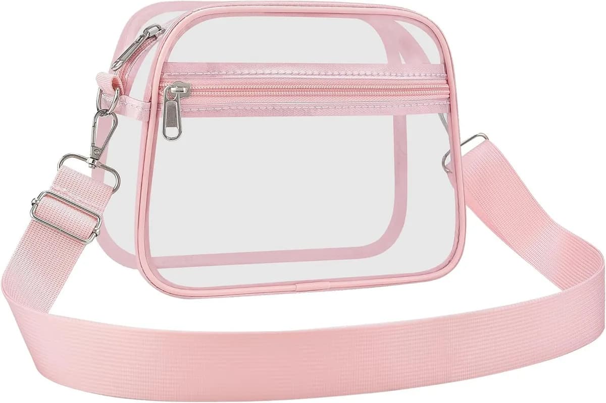 clear crossbody bag with pink trim