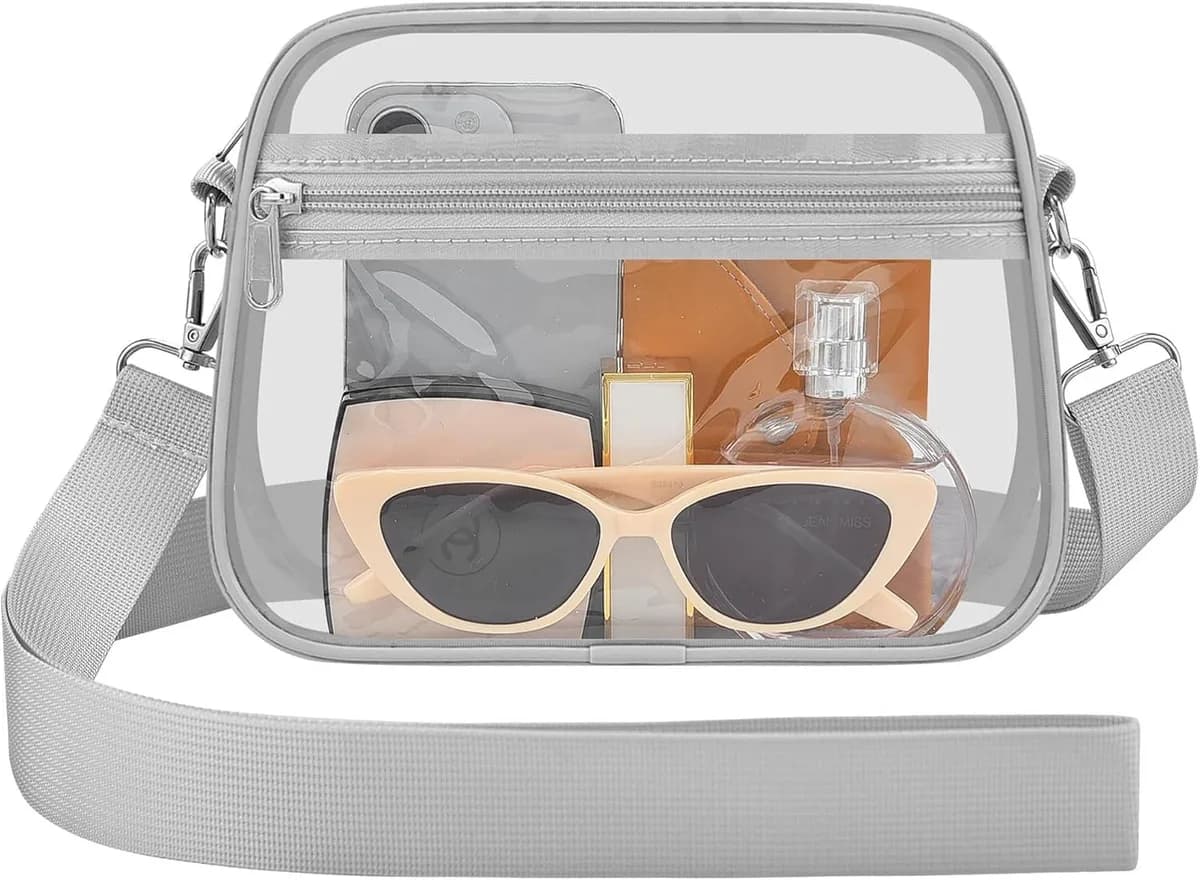 clear crossbody bag with silver trim