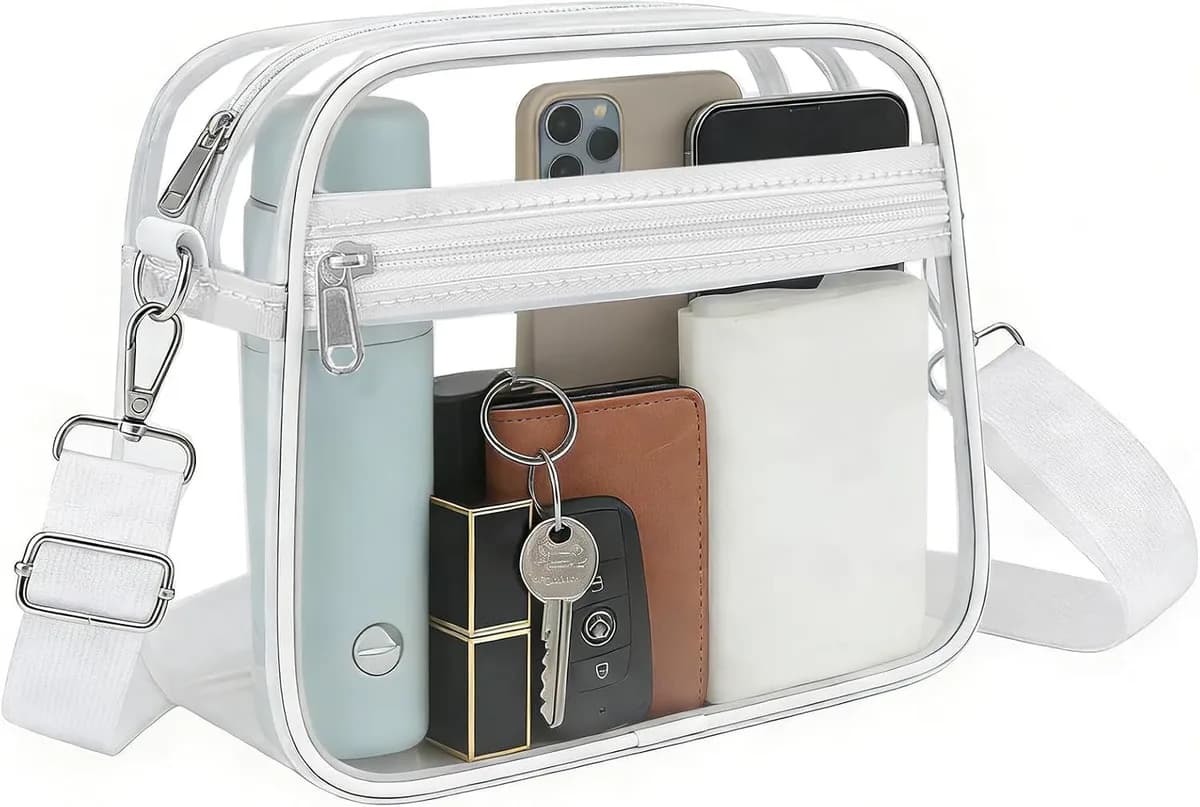 clear crossbody bag with white trim