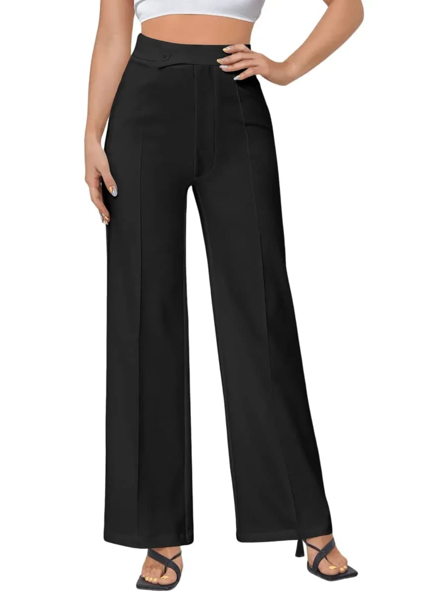 black straight leg dress pants worn with a white tank
