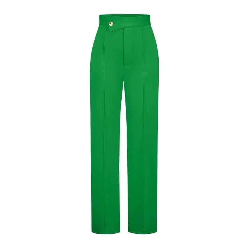 green straight leg dress pants front view