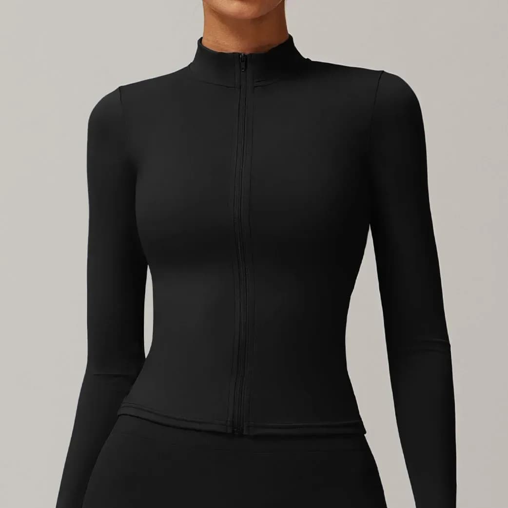 black zip-up workout jacket from the 3 piece activewear set