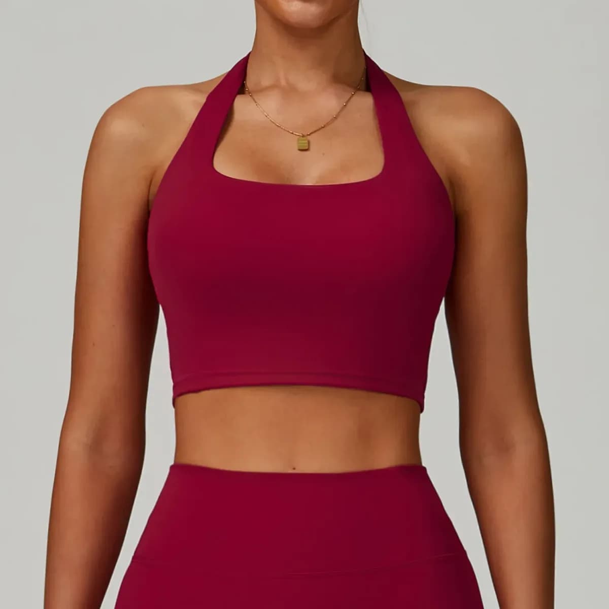wine red halter sports bra from the 3 piece activewear set