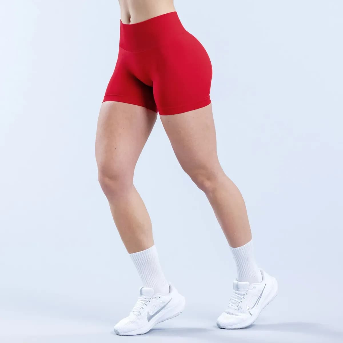 red high waist biker shorts from the seamless 4 piece activewear set