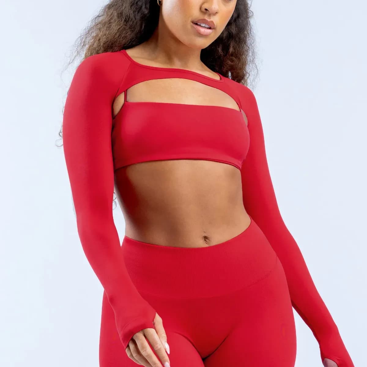 red long sleeve shrug top from the seamless 4 piece activewear set