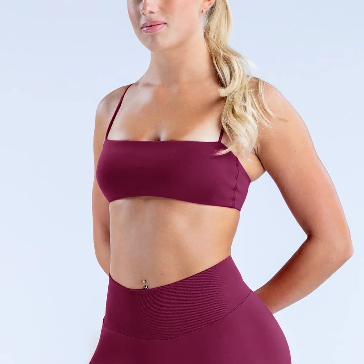 wine red strappy sports bra from the seamless 4 piece activewear set