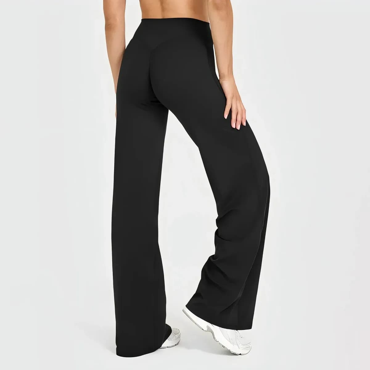 black high waist wide leg pants from the zip jacket and wide leg pants activewear set