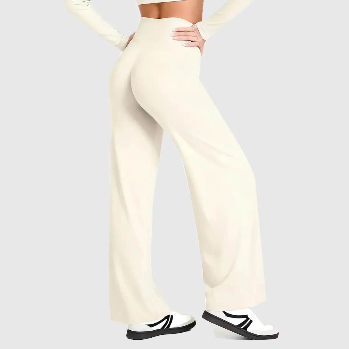 cream high waist wide leg pants from the zip jacket and wide leg pants activewear set