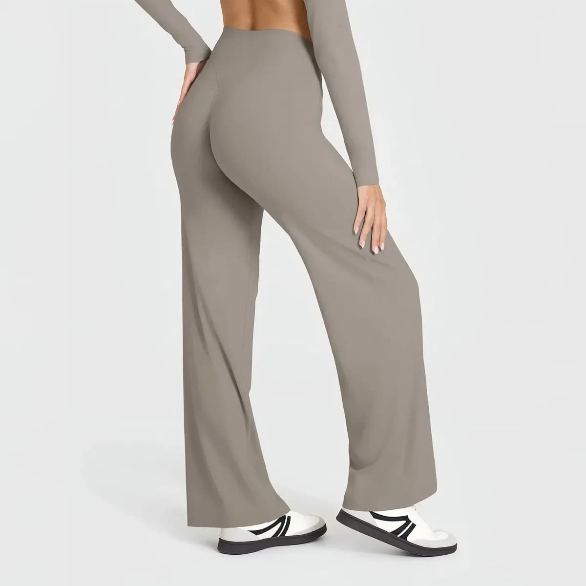 khaki high waist wide leg pants from the zip jacket and wide leg pants activewear set