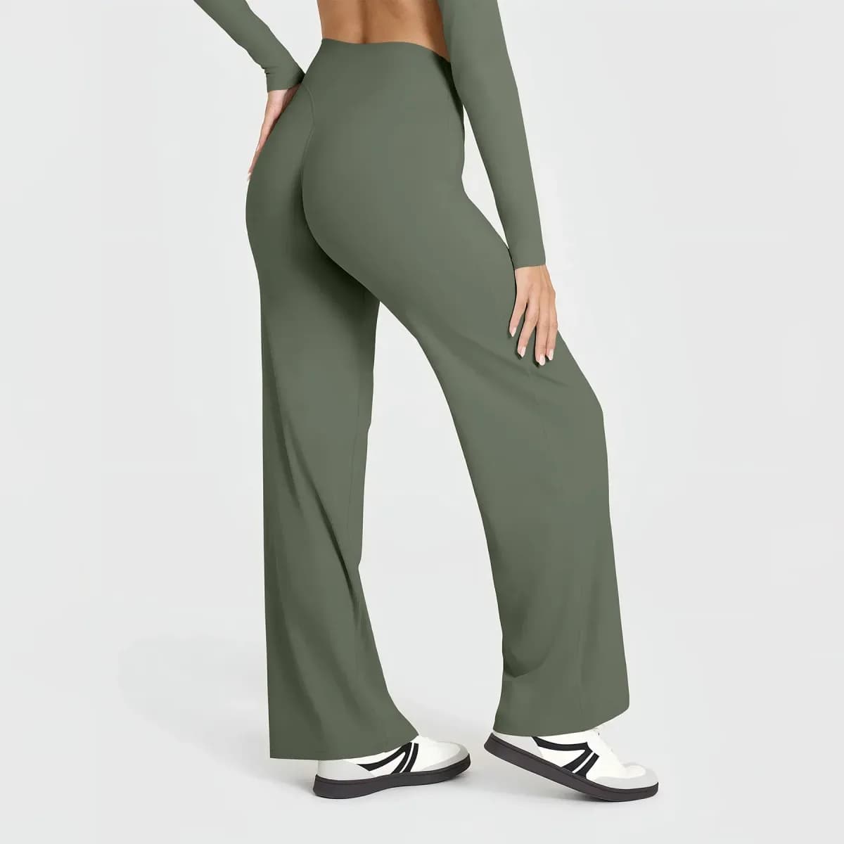olive high waist wide leg pants from the zip jacket and wide leg pants activewear set
