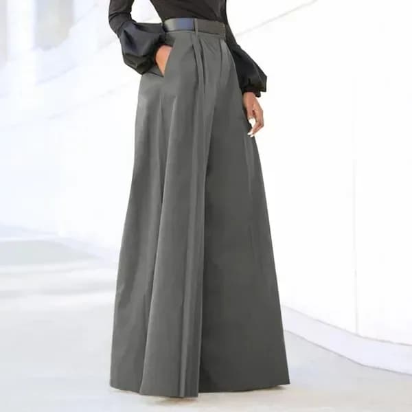 grey high waisted pleated wide leg pants