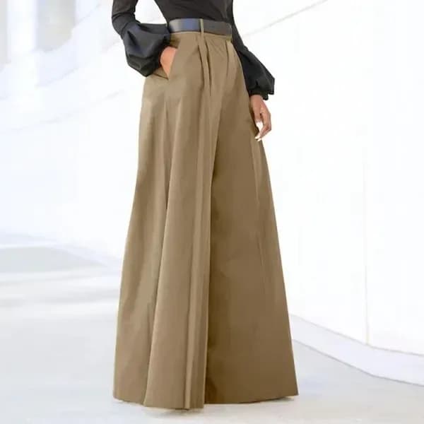 khaki high waisted pleated wide leg pants