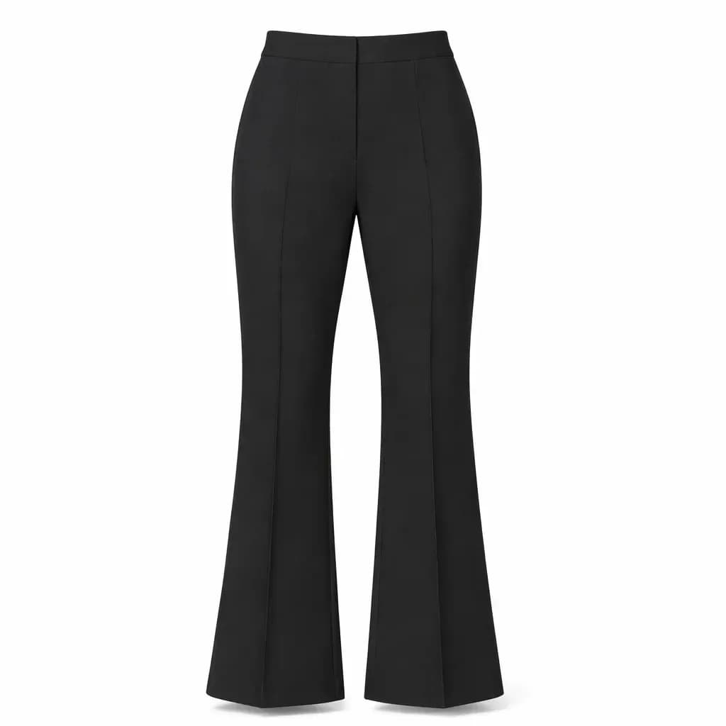 black high waisted flare pants with pressed crease