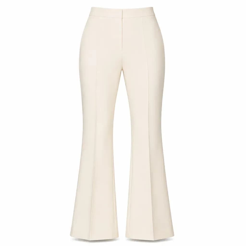 cream high waisted flare pants with pressed crease
