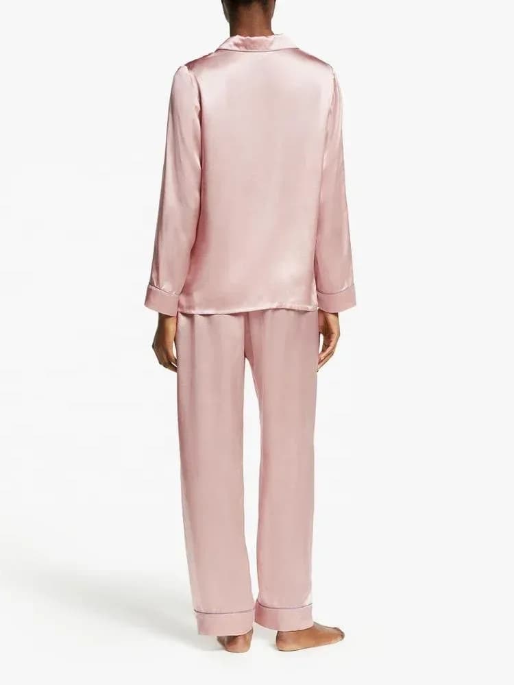 back view of the blush pink satin pajama set