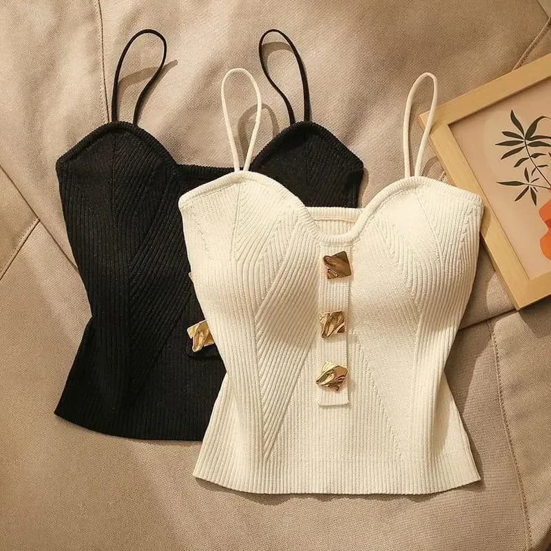 rib knit cami top in black and white side by side