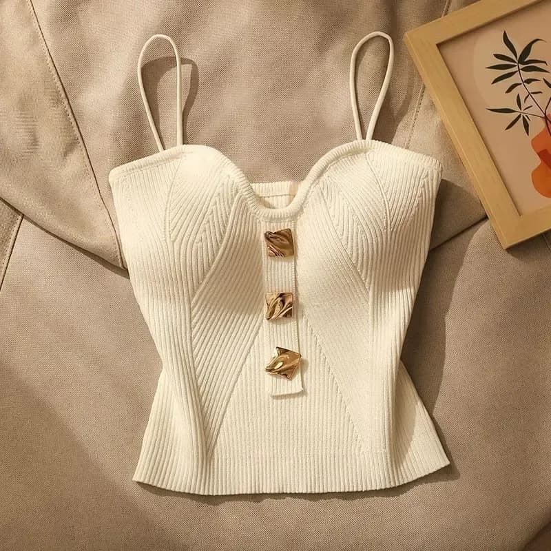 white rib knit cami top with sweetheart neckline, flat lay