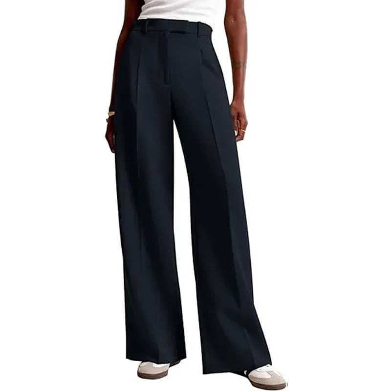 women's high waist wide leg office trousers in navy