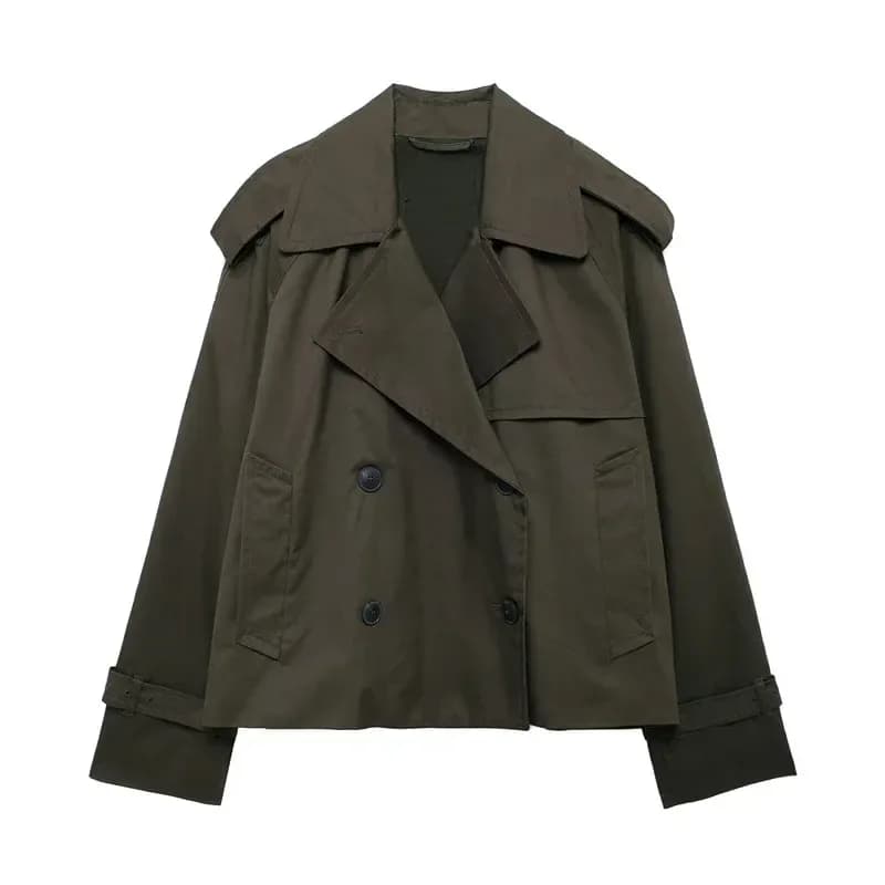 army green cropped trench jacket with notched collar