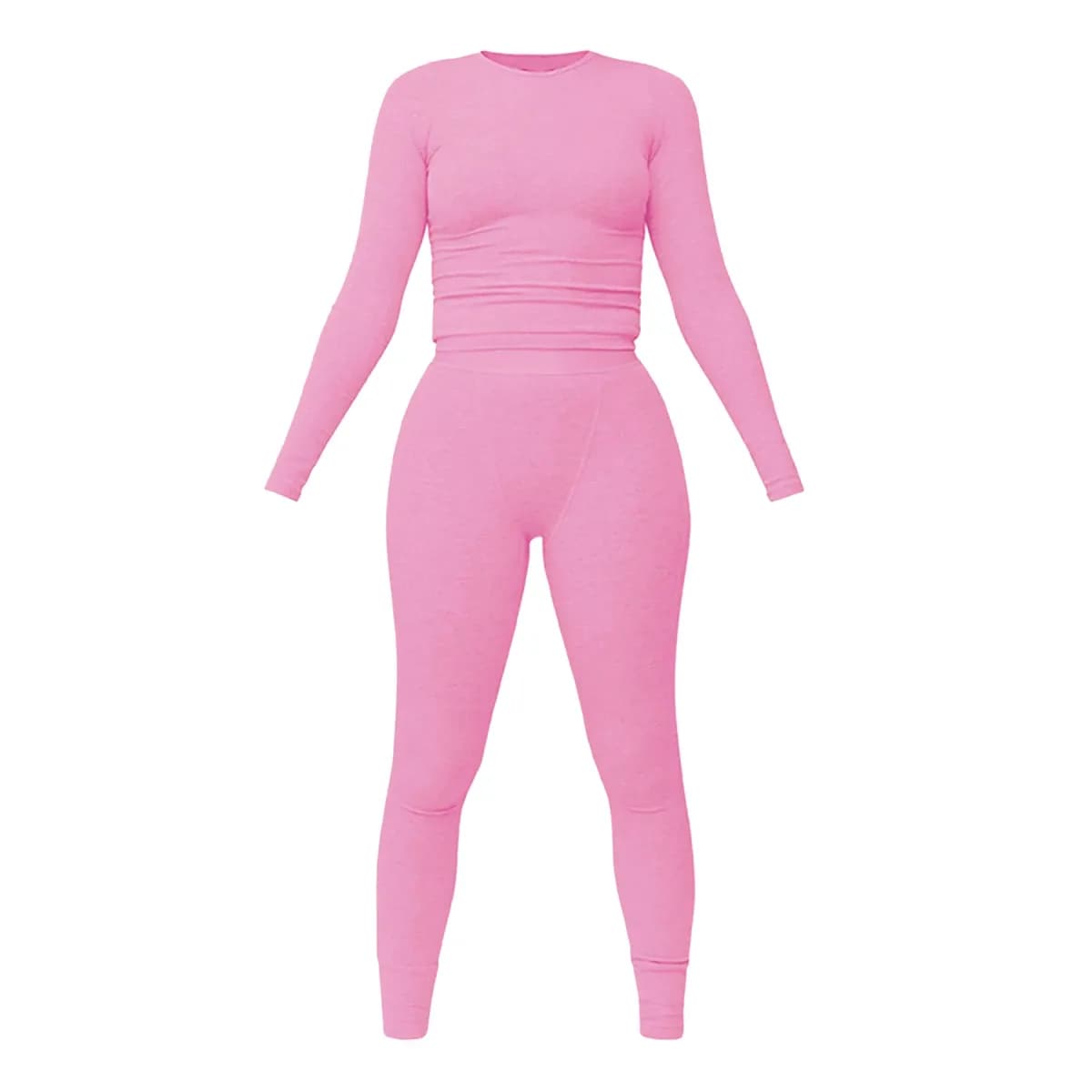 pink ribbed cotton loungewear set with long sleeve top and leggings