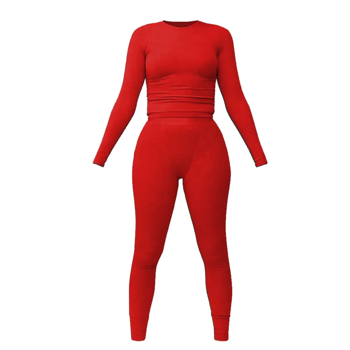 red ribbed cotton loungewear set with long sleeve top and leggings