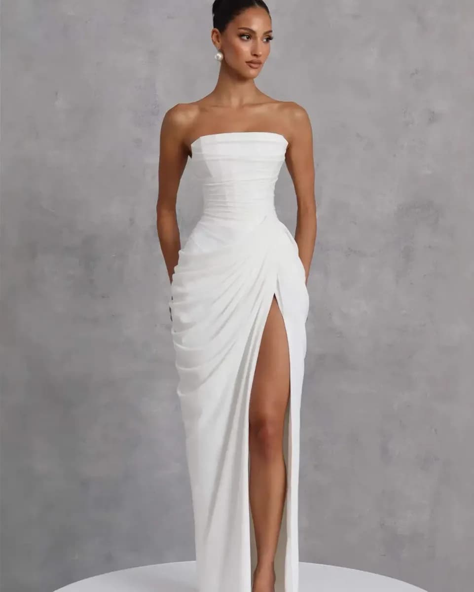 strapless corset maxi dress in ivory