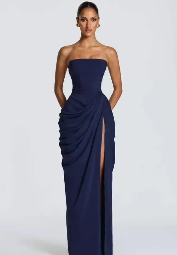 strapless corset maxi dress in navy