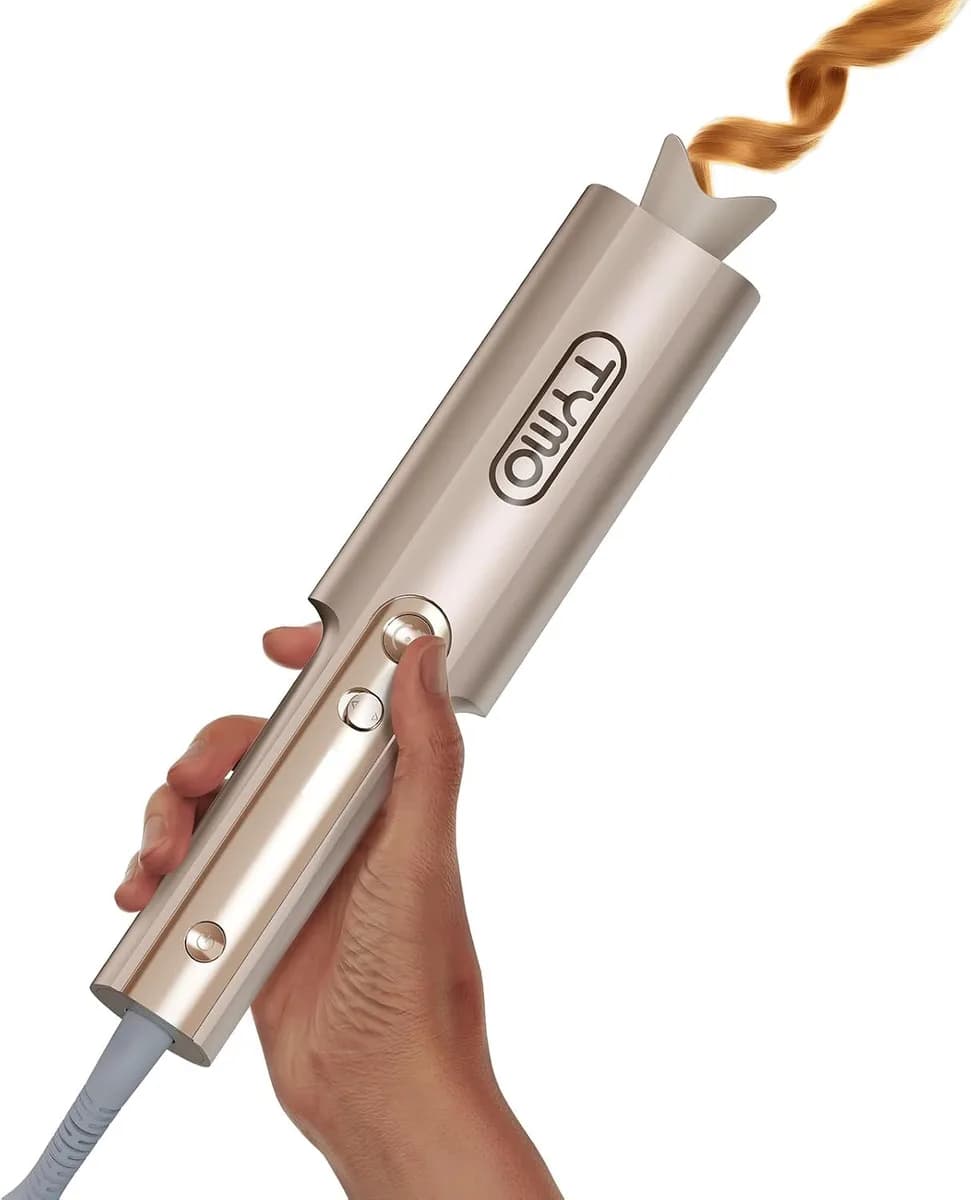 automatic rotating curling iron in gold with 1 inch barrel